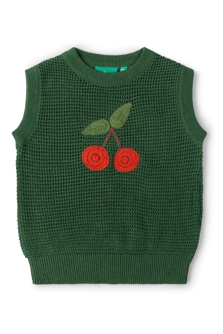 Kids' Little Cherry Sleeveless Organic Cotton Sweater, Main, color, GREEN