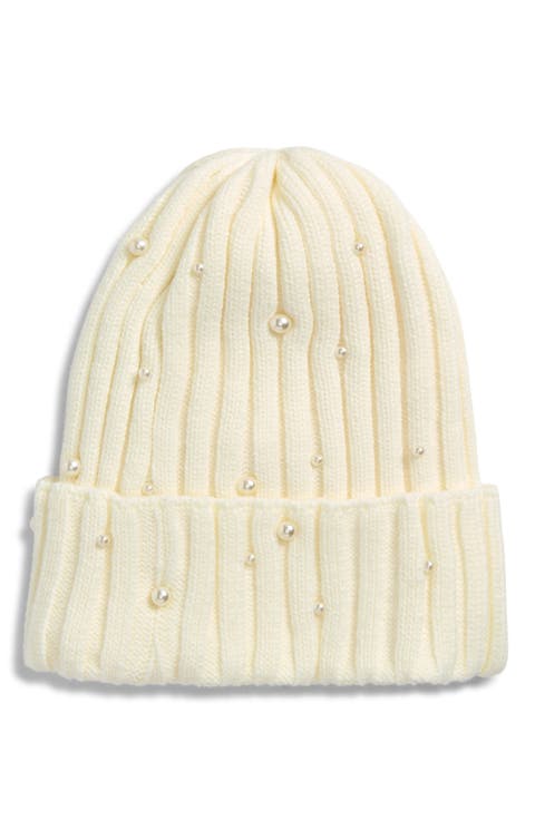 Faux Pearl Stud Beanie