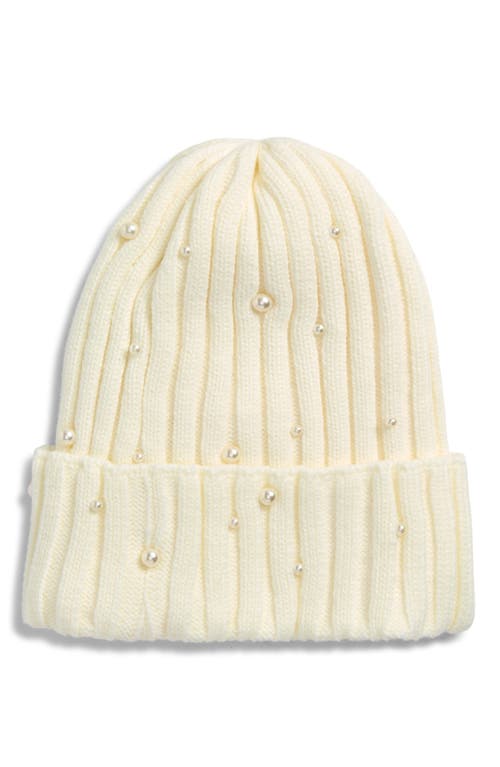 Tasha Faux Pearl Stud Beanie In White