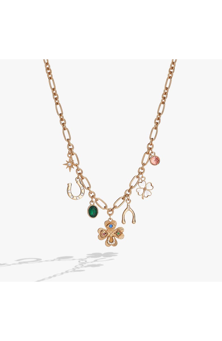 Alex and Ani Lucky Four Lear Clover Charm Necklace, Main, color,