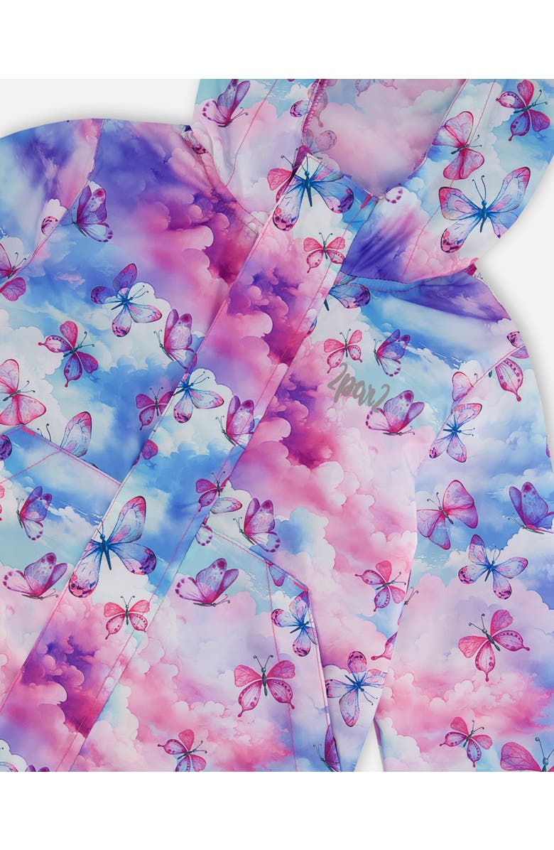 Deux par Deux Girl's Printed Packable Windbreaker Butterflies On Multicolored Background, Alternate, color, Butterflies On Multicolored