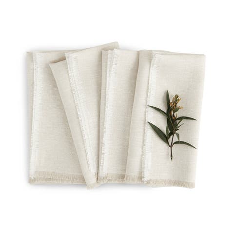 Linen Dinner Napkins Set of 4, 20 x 20 Inch for Dining Table, Holiday and Everyday Table Decor - Fringe
