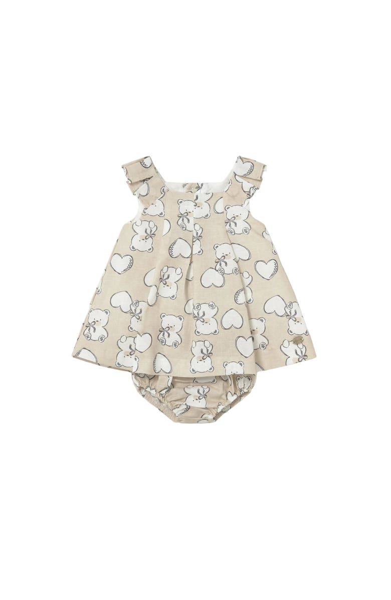 Mayoral Teddy Bear Print Dress with Nappy Cover, Main, color, Beige