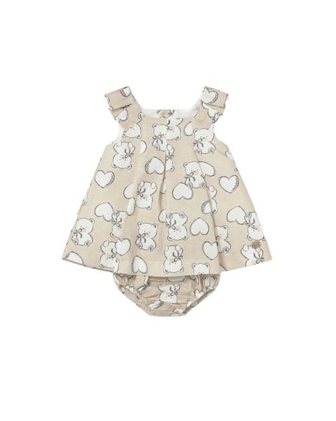 Teddy Bear Print Dress with Nappy Cover