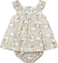 Mayoral Teddy Bear Print Dress with Nappy Cover
