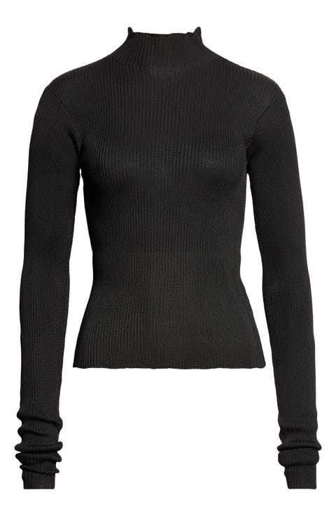 Silk Rib Turtleneck Sweater