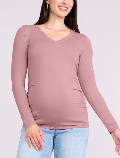 V-Neck Side-Ruched Maternity Long Sleeve Tee