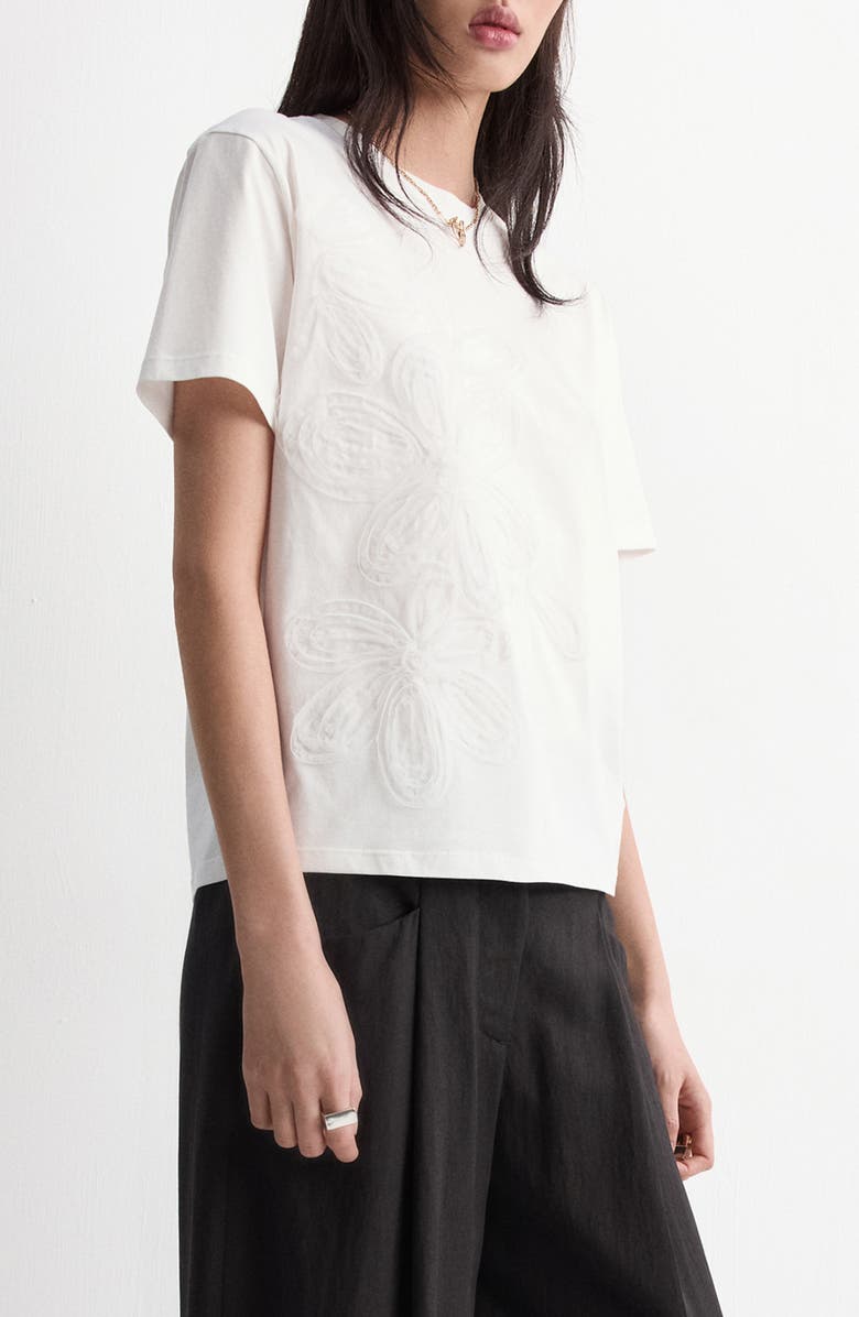 MANGO Floral Embroidered Cotton T-Shirt, Alternate, color, Off White