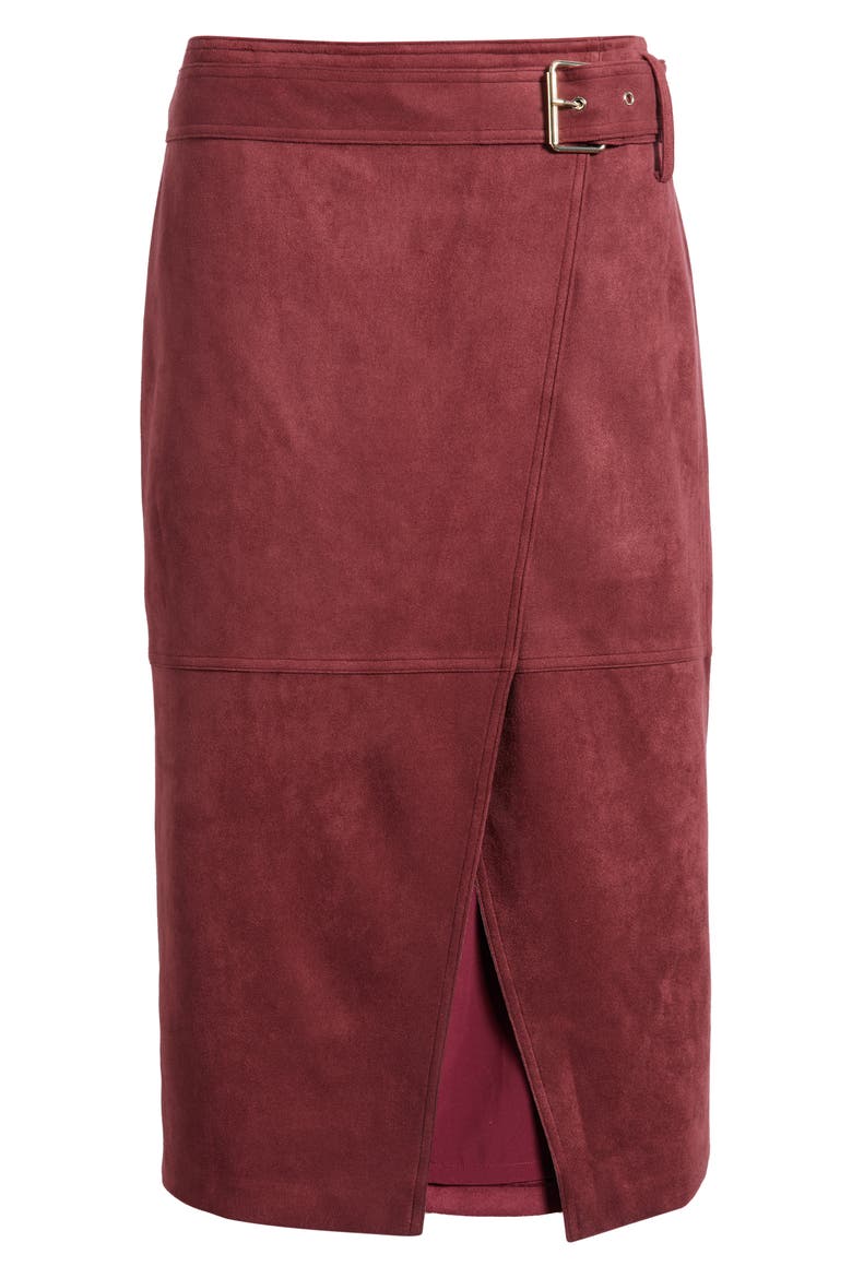 Danica Faux Suede Belted Skirt, Alternate, color, NOIR BERRY
