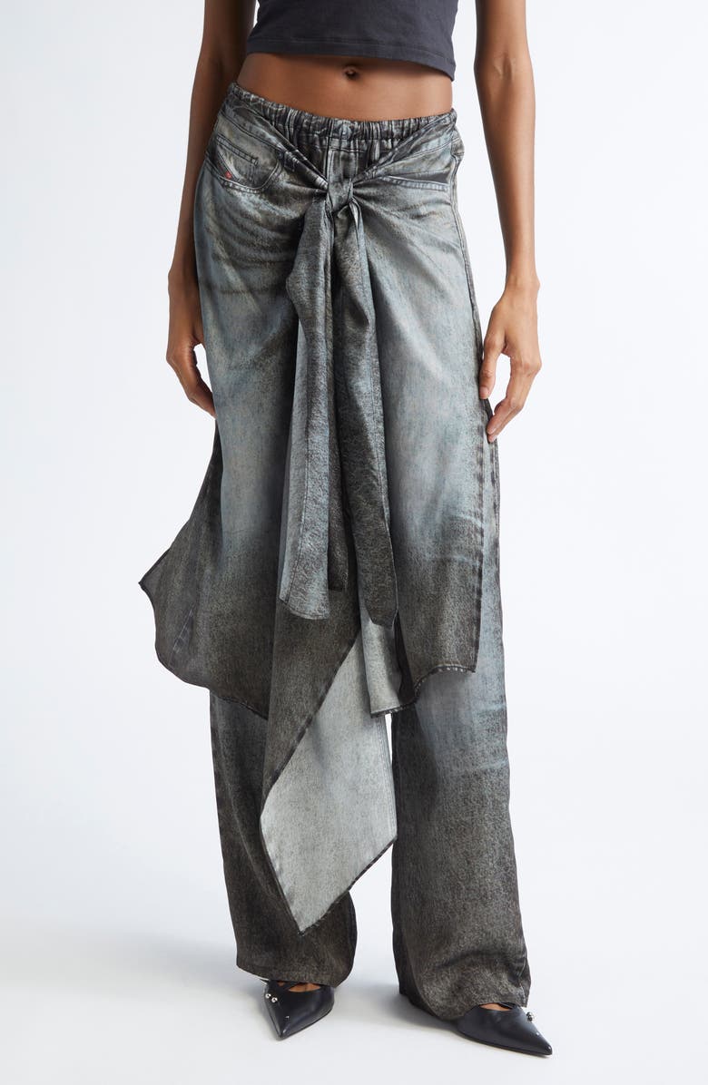 DIESEL<sup>®</sup> P-Aloma Trompe l'Oeil Skirt Pants, Main, color, Black/ Denim