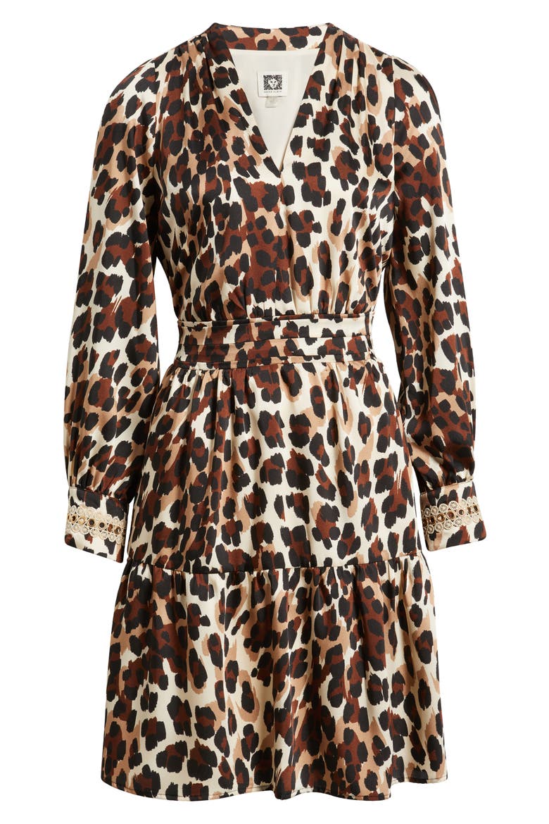 Long Sleeve Leopard Print Minidress, Alternate, color, IVORY SHELL MULTI