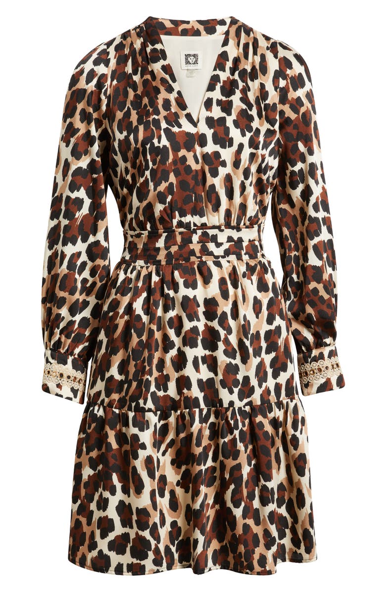 Anne Klein Long Sleeve Leopard Print Minidress, Alternate, color, Ivory Shell Multi