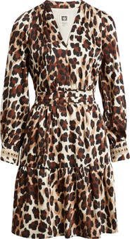 Anne Klein Long Sleeve Leopard Print Minidress