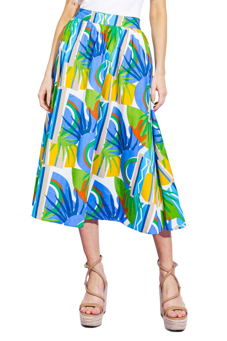 Printed Cotton Midi Skirt, Main, color, BLUE