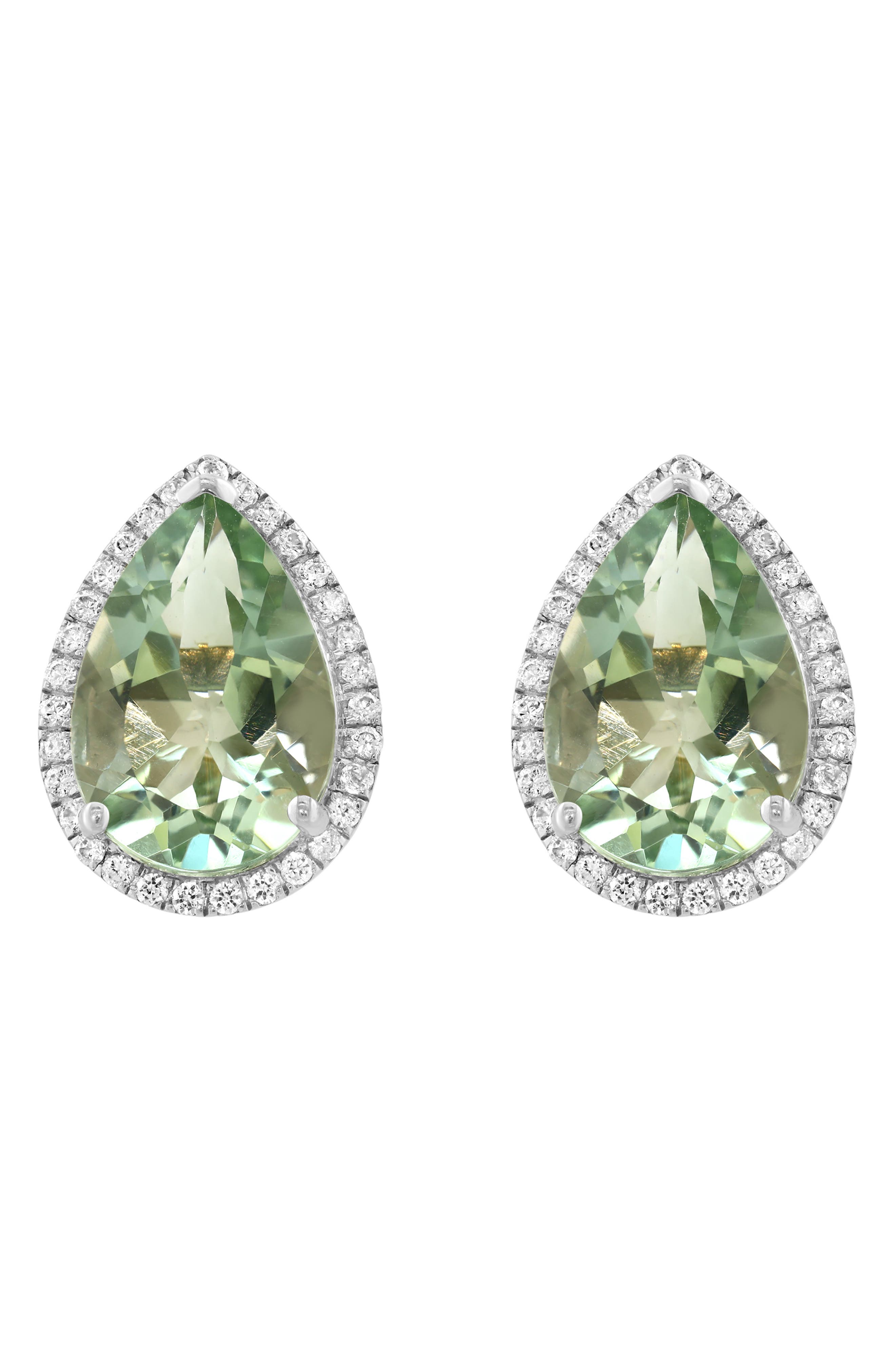 EFFY Sterling Silver Pear Cut Green Quartz & Zircon Halo Stud Earrings