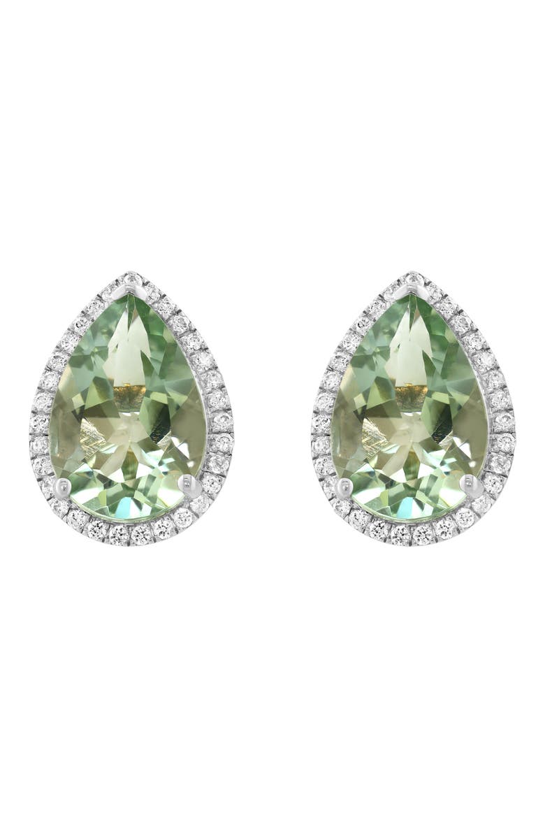 Sterling Silver Pear Cut Green Quartz & Zircon Halo Stud Earrings, Main, color, GREEN