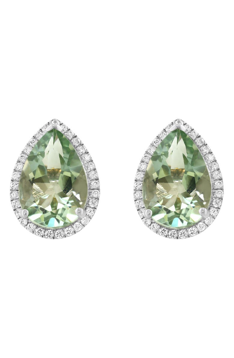 EFFY Sterling Silver Pear Cut Green Quartz & Zircon Halo Stud Earrings, Main, color, Green