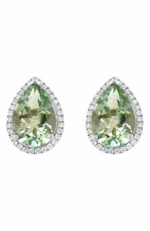 EFFY Sterling Silver Pear Cut Green Quartz & Zircon Halo Stud Earrings