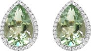 EFFY Sterling Silver Pear Cut Green Quartz & Zircon Halo Stud Earrings
