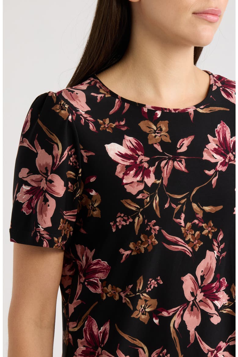 Puff-Shoulder Round-Neck Top, Alternate, color, ANNE BLACK S PRIMROSE MLT