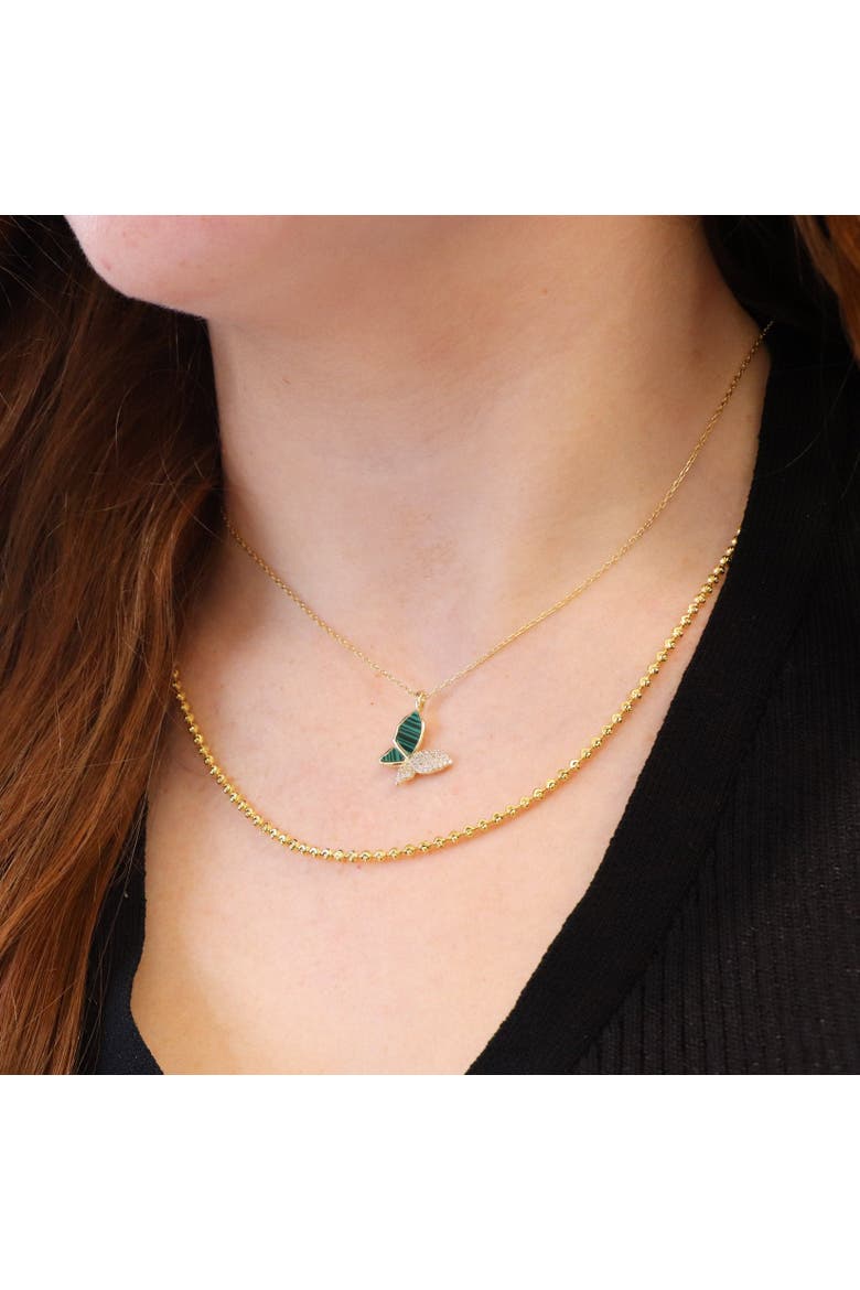 Malachite CZ Butterfly Necklace, Alternate, color, Malachite