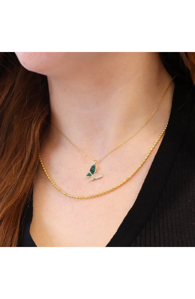 The Lovery Fine Jewelry Malachite CZ Butterfly Necklace, Alternate, color, Malachite