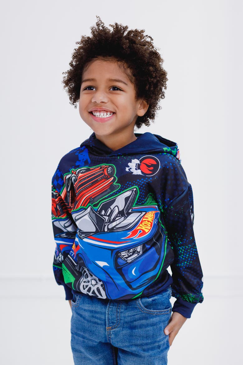 Fleece Hooded Sweatshirt, Alternate, color, Navy Allover Print