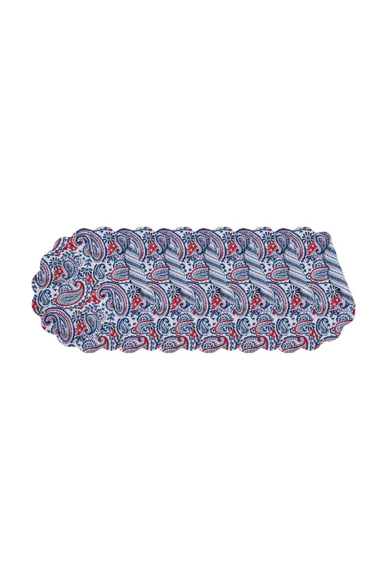 Americana Paisley 100% Cotton Set of 6 Round Placemats 17", Main, color, Blue