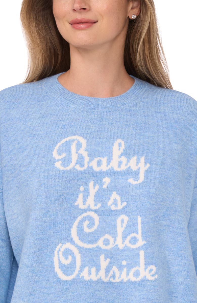CeCe Baby it's Cold Outside Sweater, Alternate, color, Blue Heather/ Antique White
