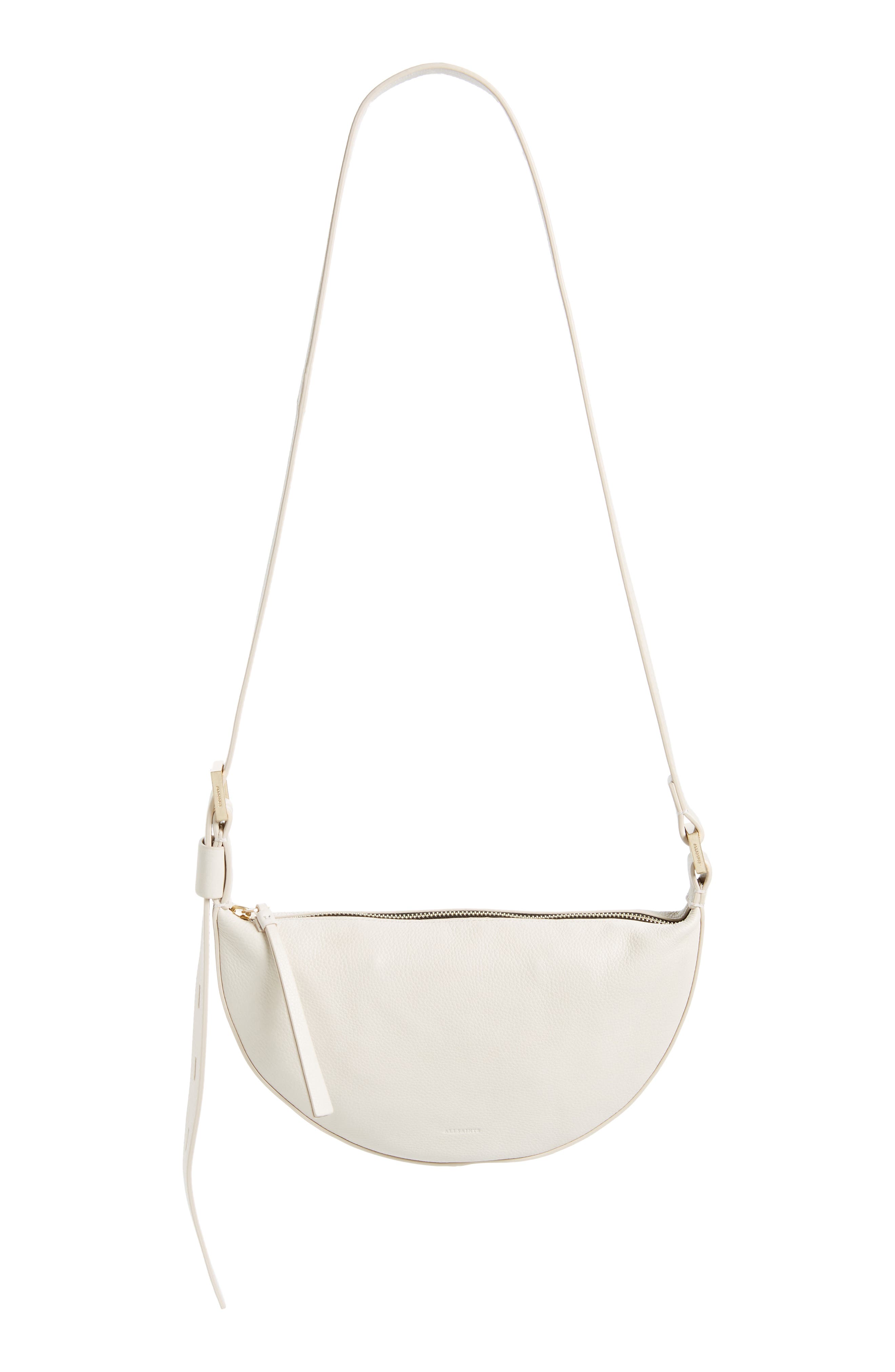 AllSaints Half Moon Leather Crossbody Bag, Alternate, color, White