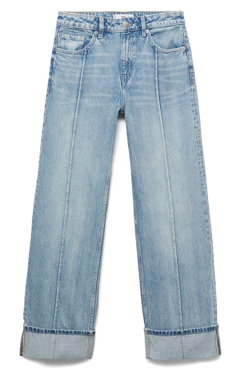 MANGO Cuffed Seamed Wide Leg Jeans, Alternate, color, Medium Blue