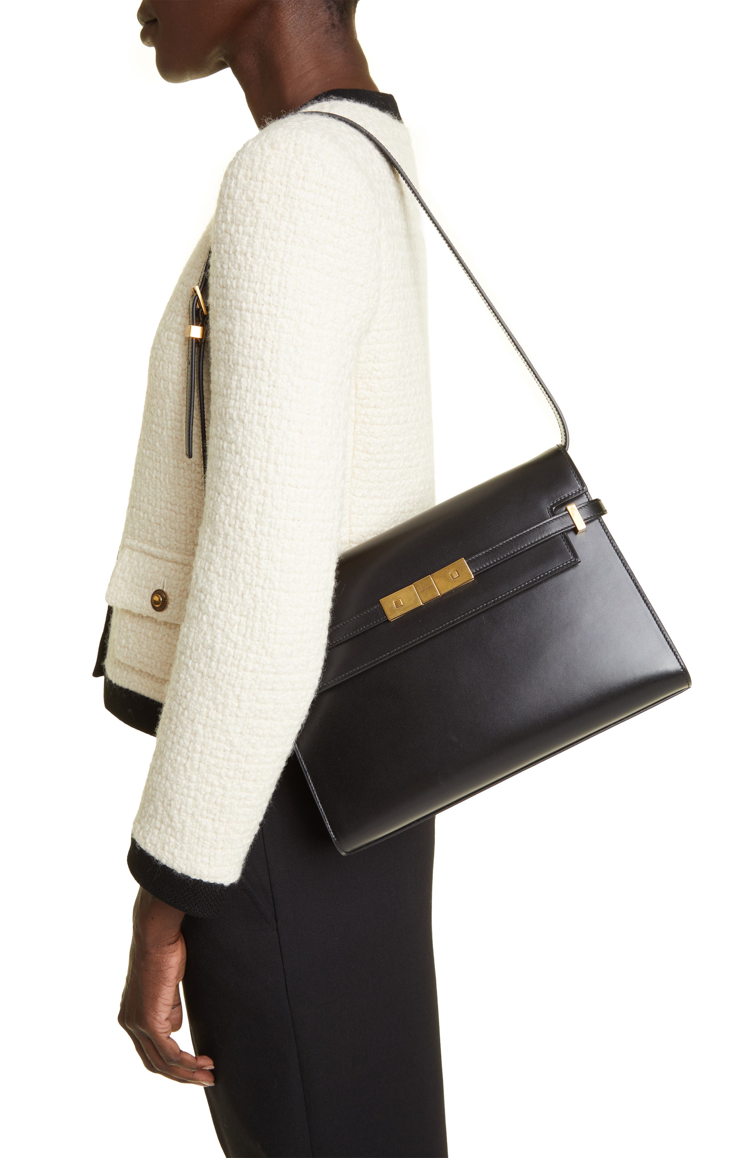 Saint Laurent Medium Manhattan Shoulder Tote, Alternate, color, Noir