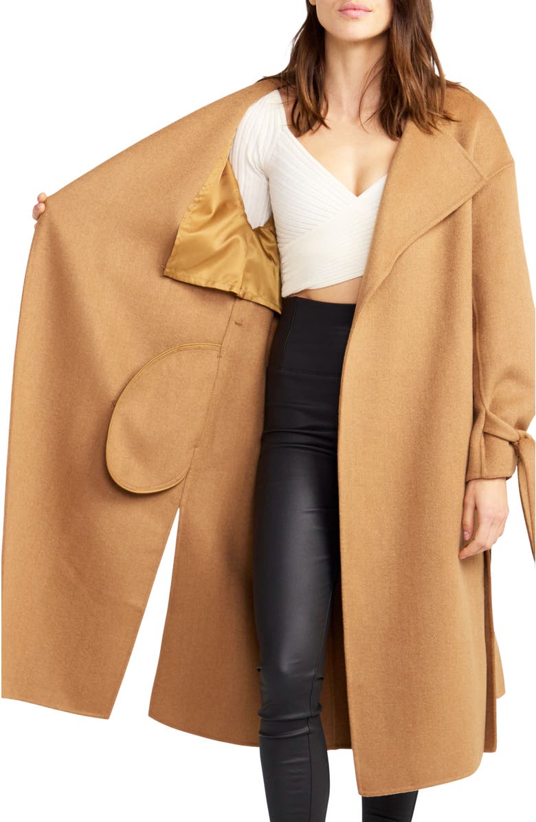 Belle & Bloom Head Over Heels Collarless Robe Coat, Alternate, color, Camel