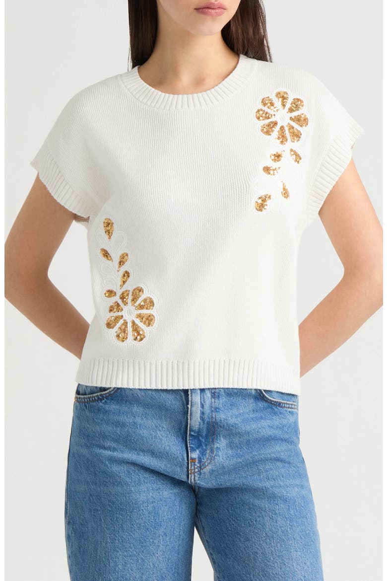 Sequined Floral Stripe Dolman Sweater, Main, color, MARSHMALLOW