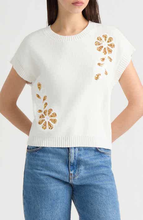 Sequined Floral Stripe Dolman Sweater