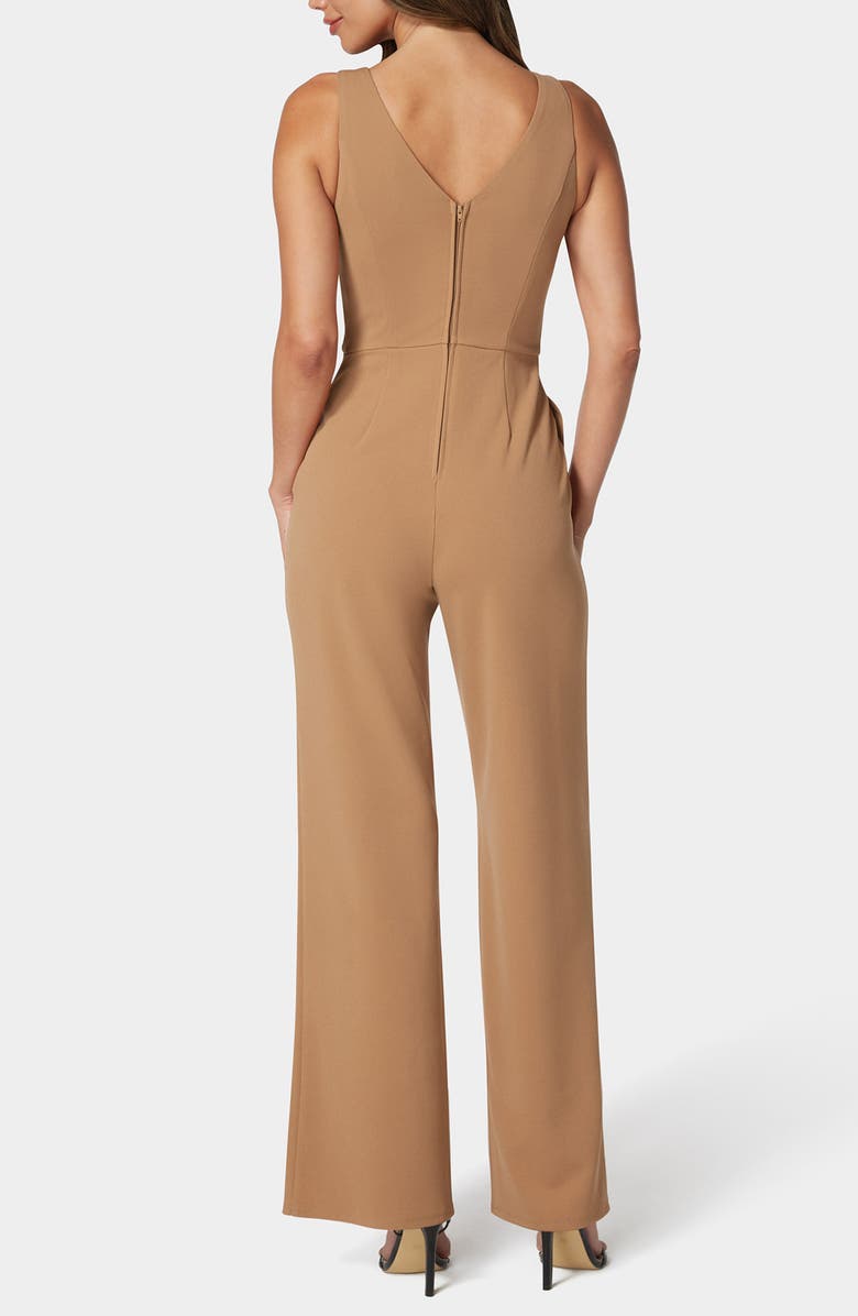bebe V-Neck Scuba Jumpsuit, Alternate, color, Camel