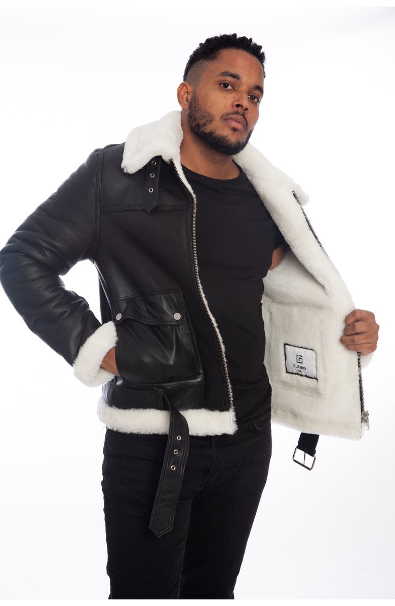 Furniq UK Sheepskin Pilot Jacket, Alternate, color, Silky Black