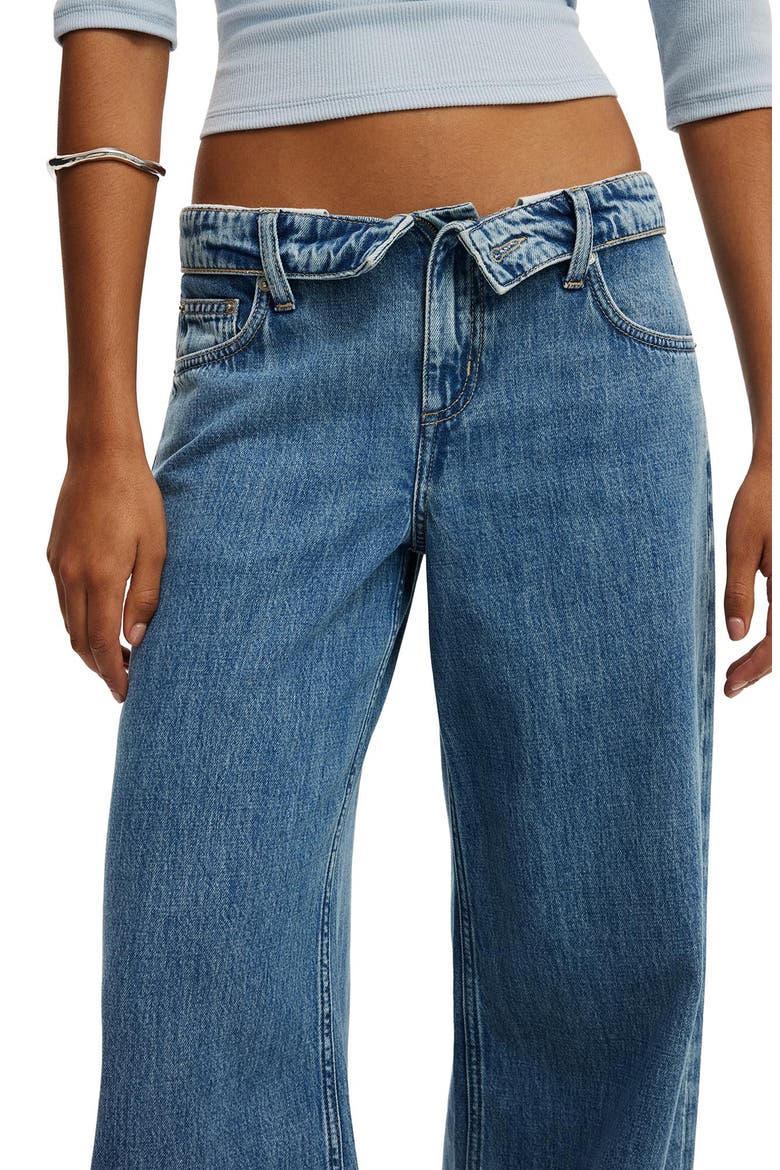 Low Rise Wide Leg Foldover Jeans, Alternate, color, PISCES BLUE FOLDOVER