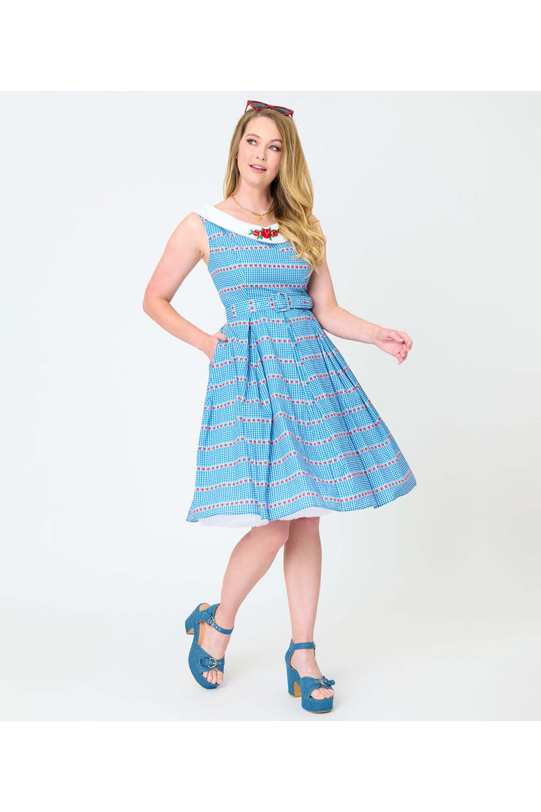 1960s Dancing Doll Swing Dress, Alternate, color, Blue Gingham