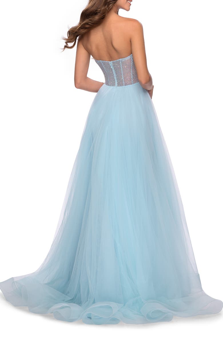 La Femme Beaded Tulle Strapless Ballgown, Alternate, color, 