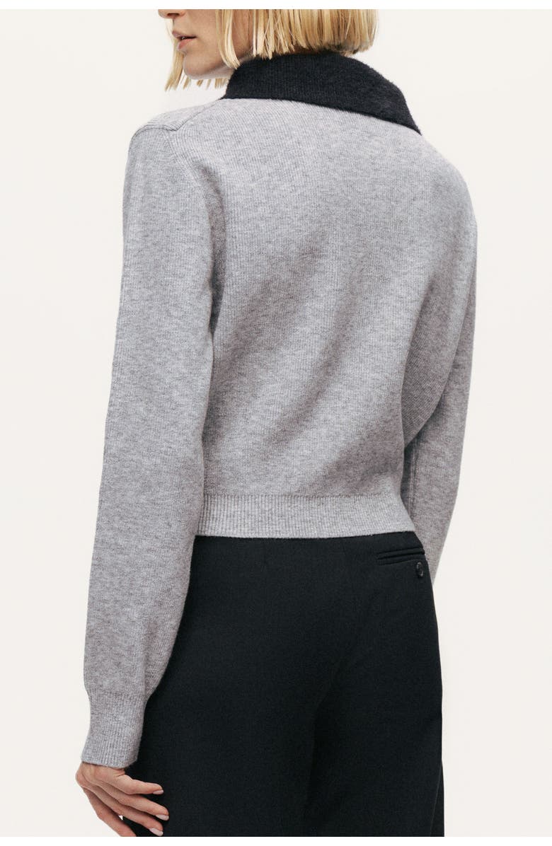 Nocturne Contrast Collar Keyhole Knit Sweater, Alternate, color, Grey