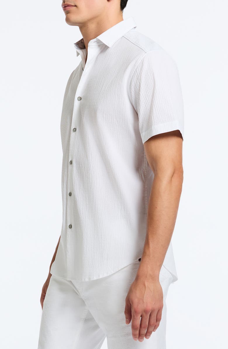 Robert Graham Thresher Classic Fit Solid Short Sleeve Cotton Seersucker Button-Up Shirt, Alternate, color, White