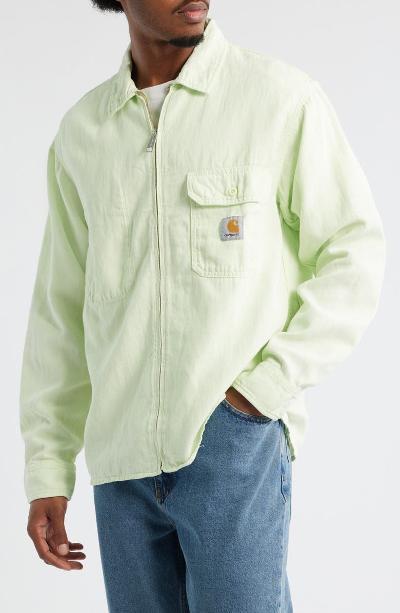 Carhartt Work In Progress Rainer Cotton & Linen Herringbone Zip Jacket, Alternate, color, Air Green (Garment Dyed)