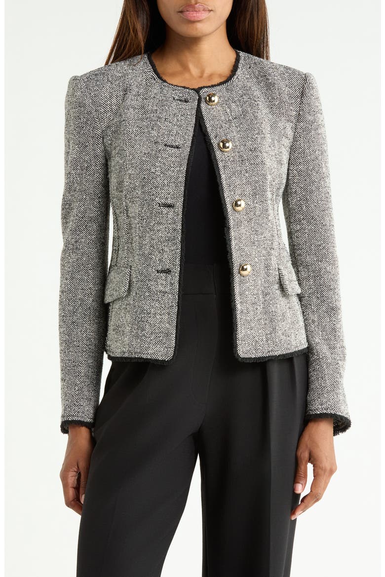 Ivie Herringbone Blazer, Main, color, BLACK WHITE HERRINGBONE