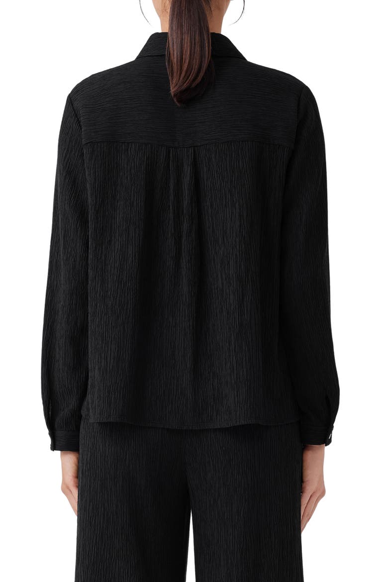 Classic Plissé Button-Up Shirt, Alternate, color, BLACK
