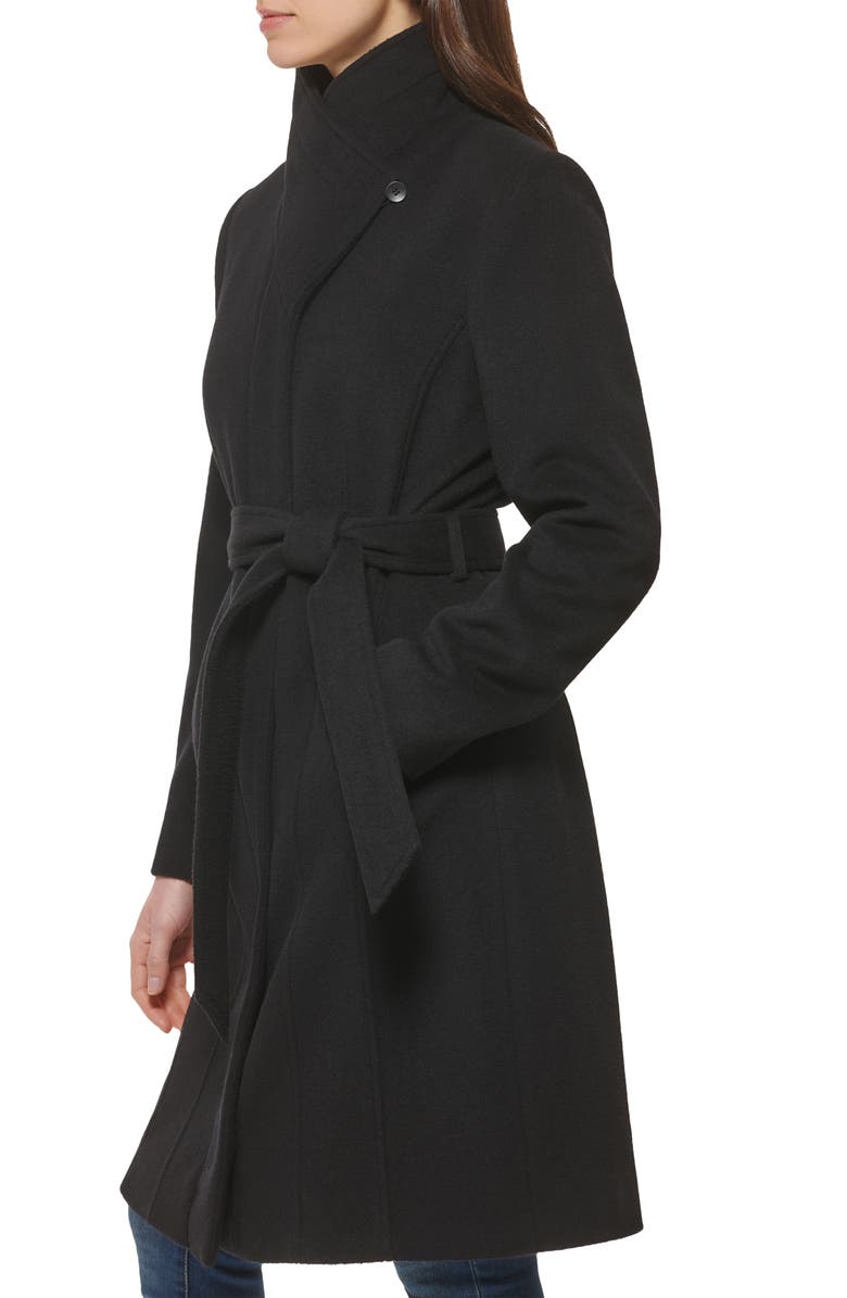 Cole Haan Slick Belted Wool Blend Faux Wrap Coat, Alternate, color,