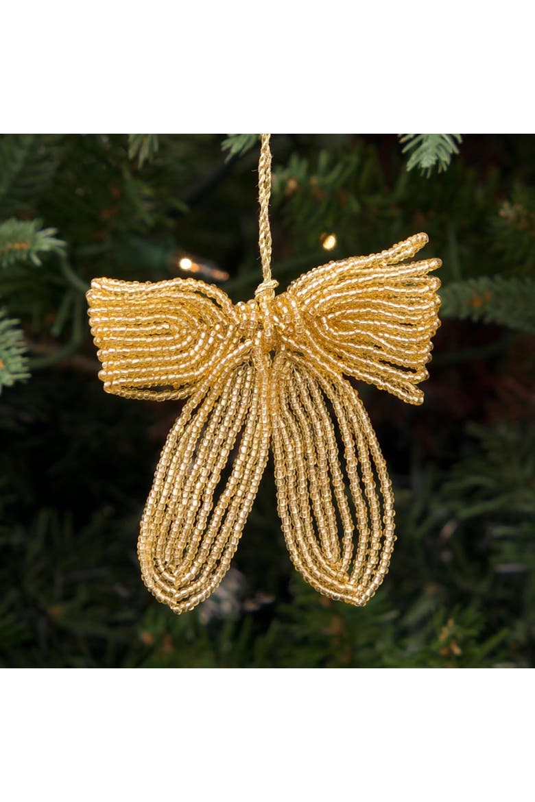 Ribbon Beaded Gold Christmas Tree Ornament, Alternate, color, Yellow