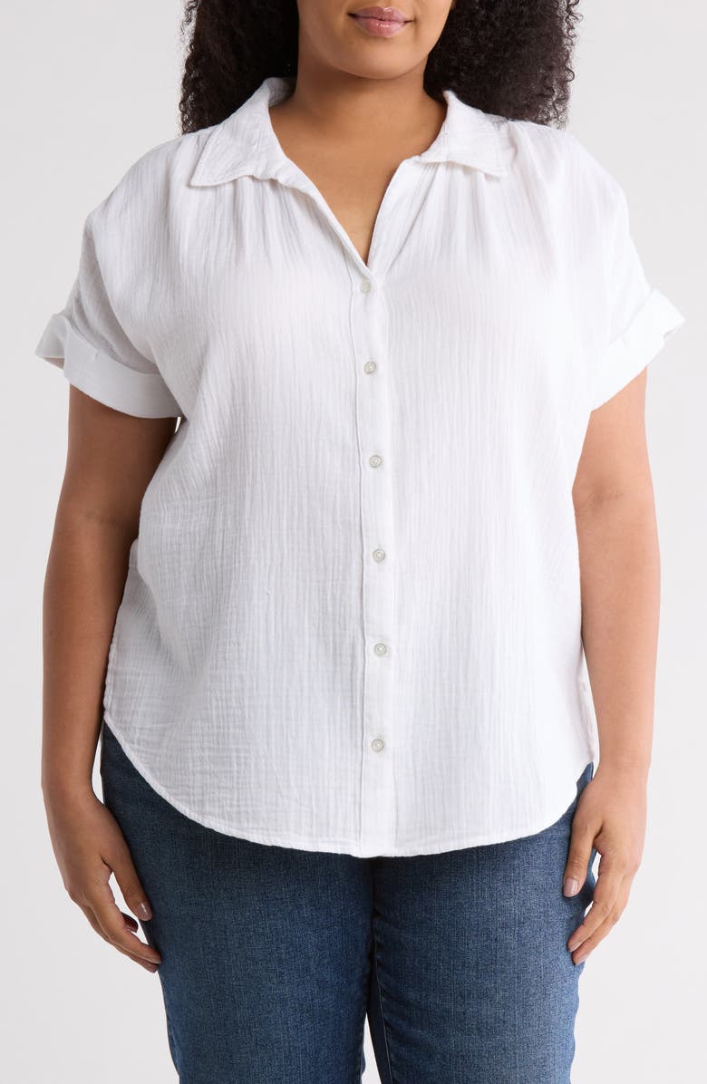 Caslon<sup>®</sup> Duo Gauze Camp Shirt, Main, color, White