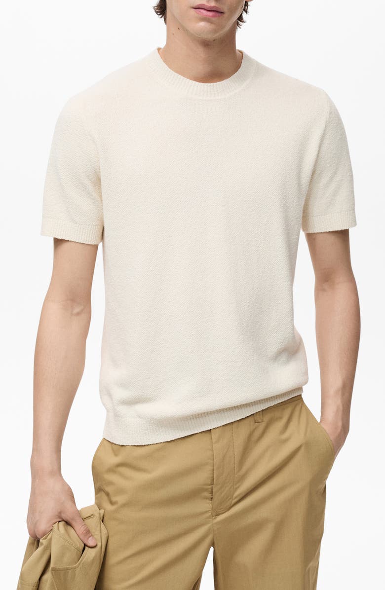 MANGO Short Sleeve Textured Cotton Blend Crewneck Sweater, Main, color, 