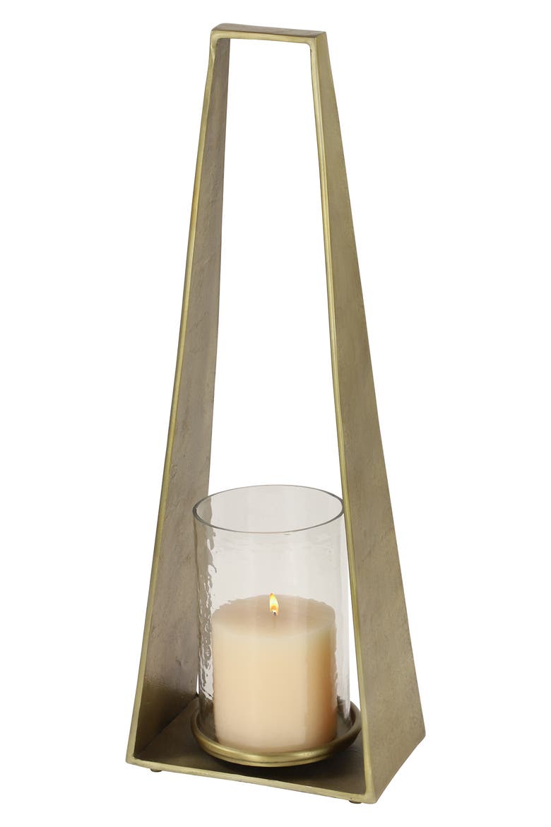 Large Goldtone Candle Holder with Hurricane Glass, Main, color, GOLD